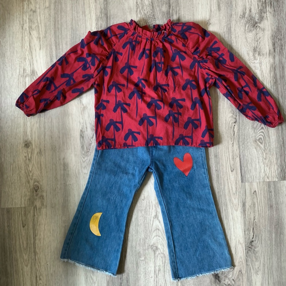 2 pcs set Girls long sleeve shirt and jeans set